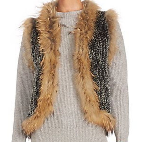 Saks Fifth Avenue Rabbit & Coyote Sleeveless Fur - Picture 2 of 3